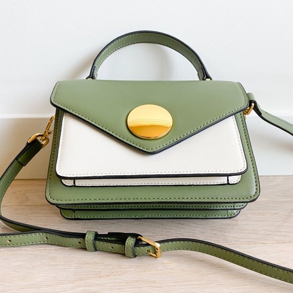 The June Genuine Leather Satchel - Green/White - Picture 3 of 10